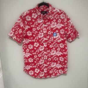 Cookies‎ Mens Red Collared Short Sleeve Cotton Hawaiian Button Up Shirt Large